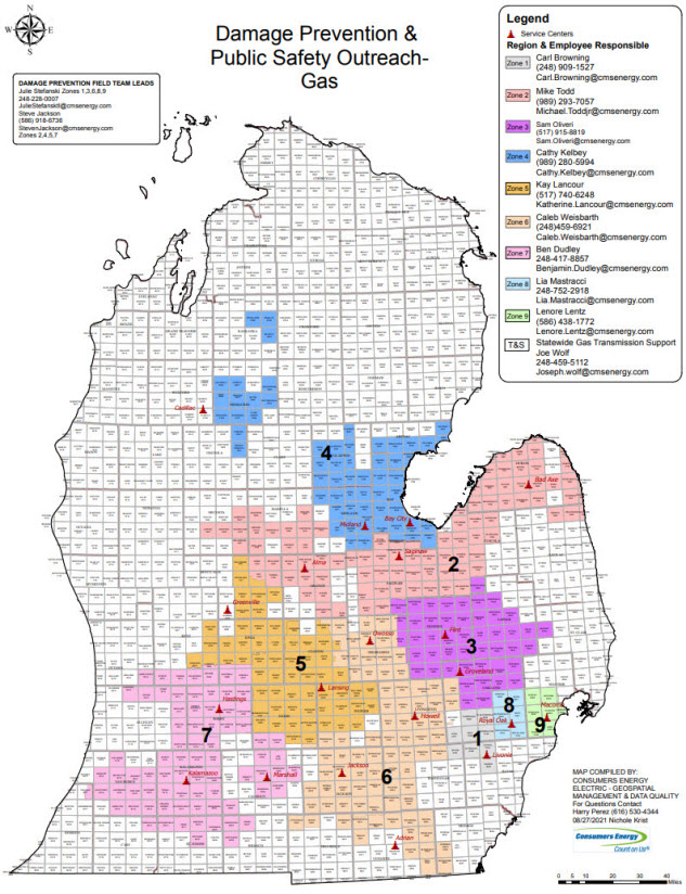 public safety outreach and damage prevention gas regions